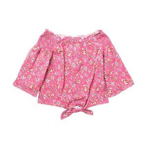 Smocked Sleeve Floral Tie Front Top NEW WITH TAGS